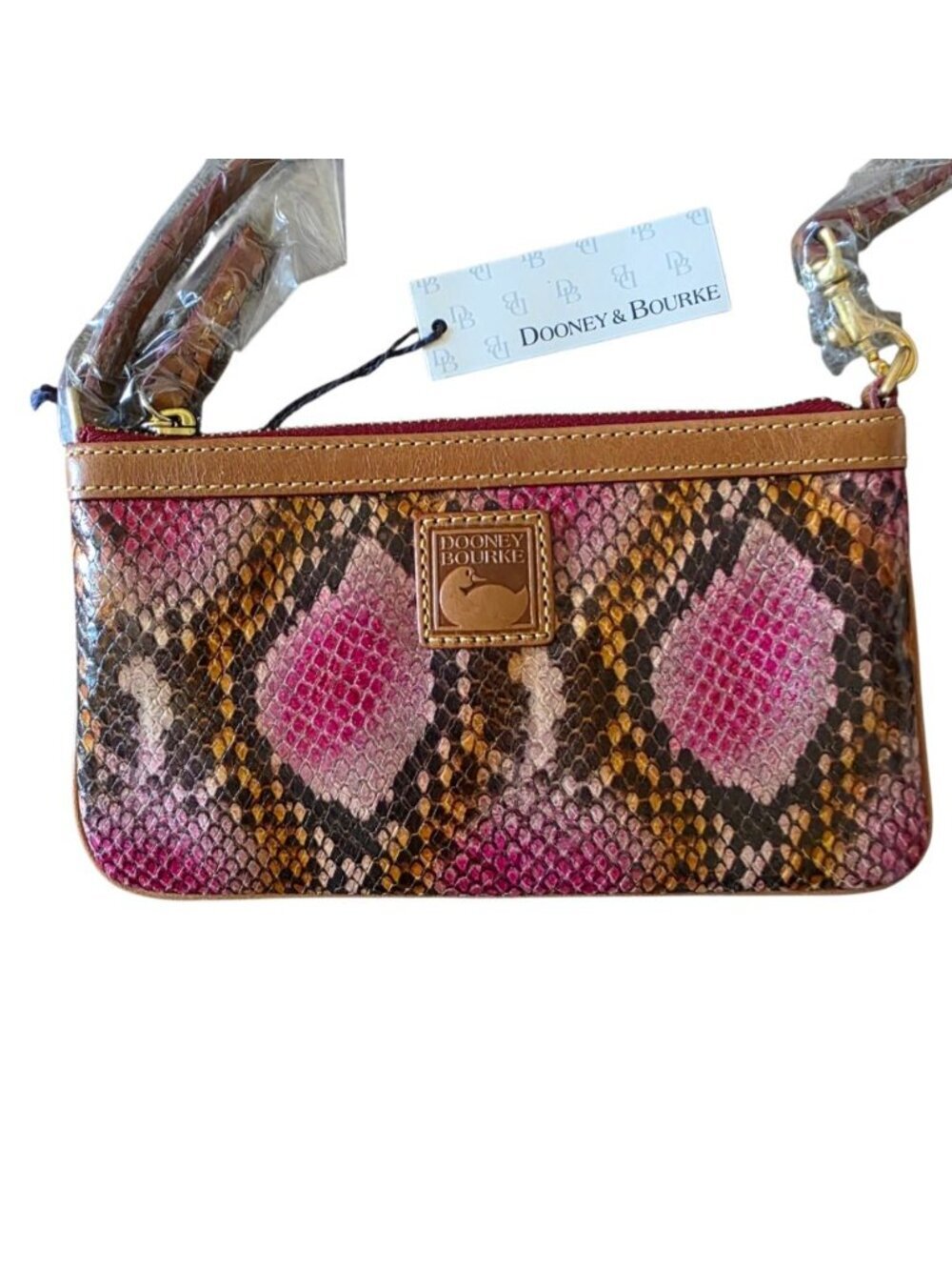 NWT Dooney & Bourke Pink Python Snake Leather Large Slim Wristlet Clutch Rare - Picture 7 of 16